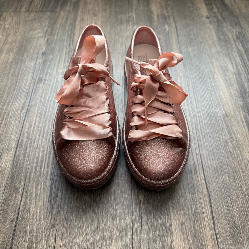 Mel by Melissa x Minnie Mouse Pink Glitter Lace Up Shoes Size 3